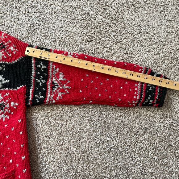 Paititi Woolens Co Full Zip Sweater Size Medium Red Fair Isle Alaska Chunky Knit - Picture 15 of 16